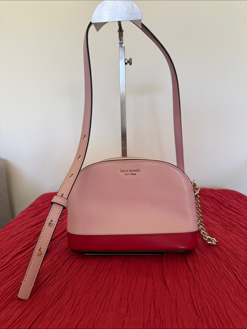 kate spade Pink and Red Dome Crossbody with Gold Chain Accent